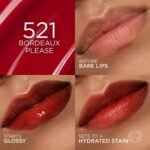 Swatch del tono 521 Bordeaux Please aplicado en labios