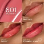 Swatch del tono 601 Worth It aplicado en labios