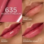 Swatch del tono 635 Worth It Medium aplicado en labios